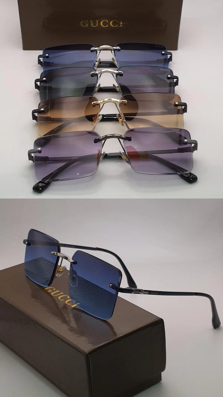 Gucci sunglasses with various colored lenses on a white background