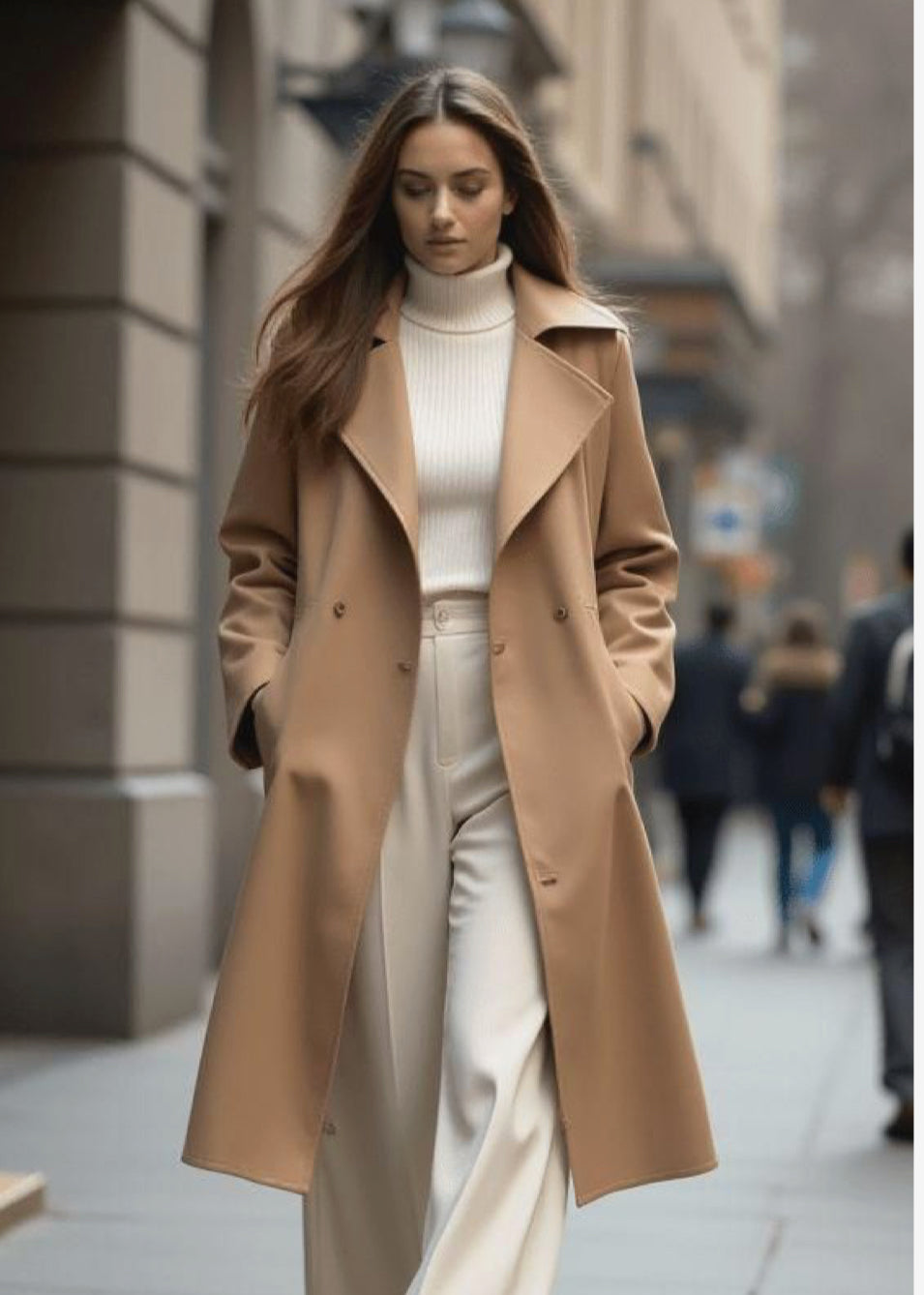 Camel double-breasted Wool Coat For Women