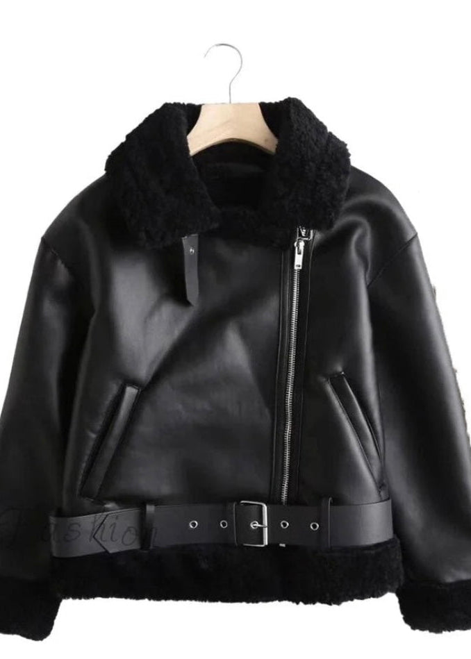 Women’s Shearling-Lined Black Sheepskin Leather Jacket