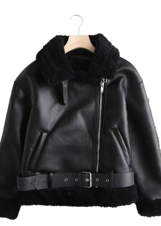 Women’s Shearling-Lined Black Sheepskin Leather Jacket