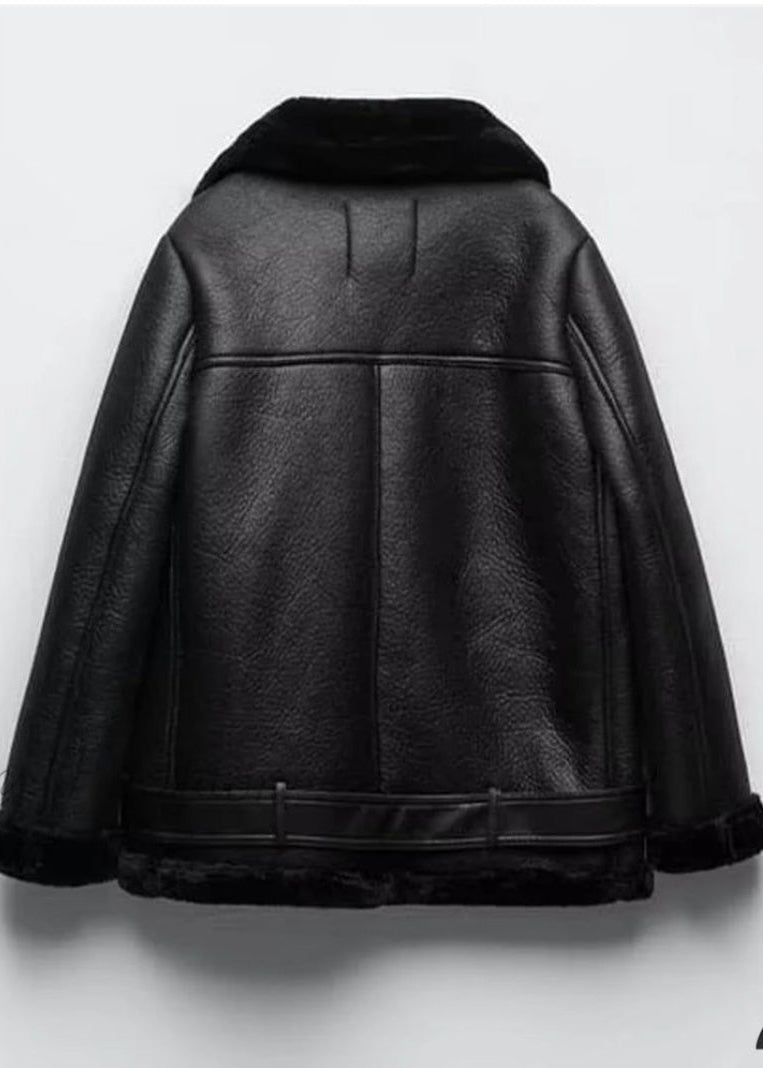 Women’s Shearling-Lined Black Sheepskin Leather Jacket