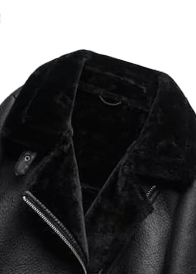 Women’s Shearling-Lined Black Sheepskin Leather Jacket