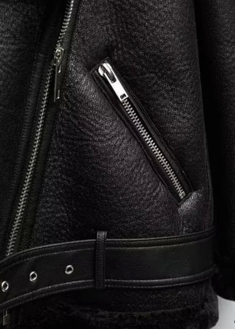 Women’s Shearling-Lined Black Sheepskin Leather Jacket