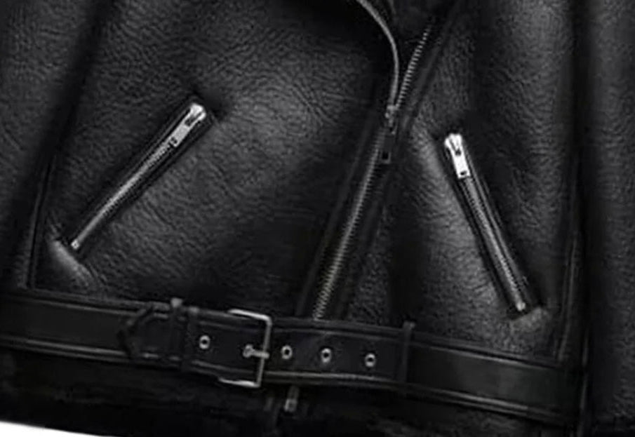 Women’s Shearling-Lined Black Sheepskin Leather Jacket