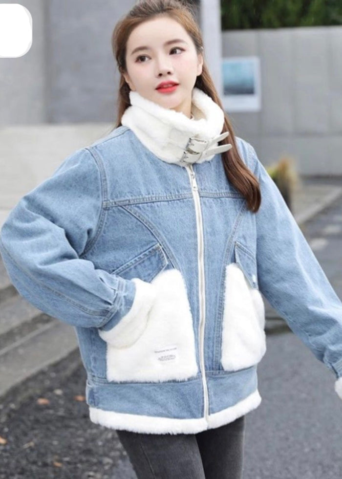 Women’s Denim Jacket with Faux Shearling Lining
