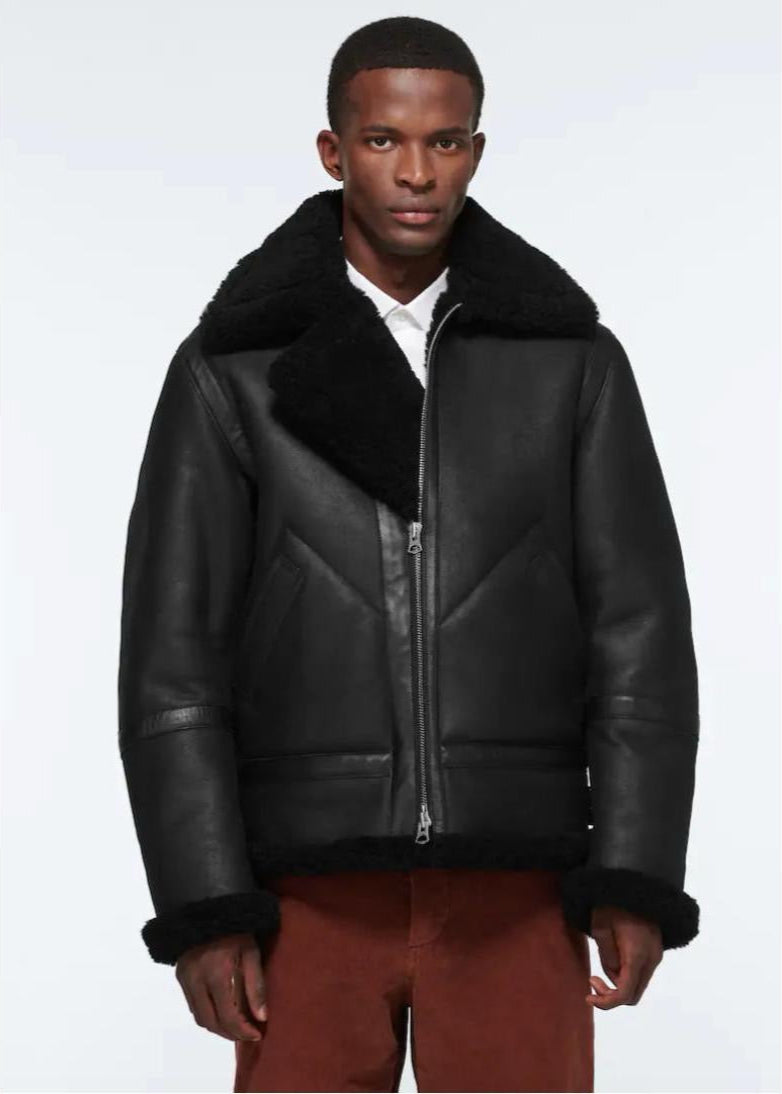 Men’s Black Leather Jacket With Fur 