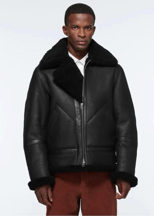 Men’s Black Leather Jacket With Fur 