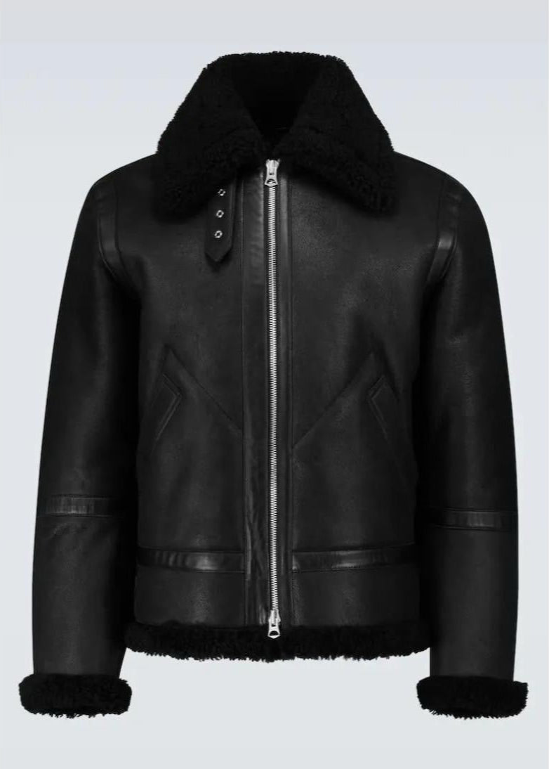 Men’s Black Leather Jacket With Fur 