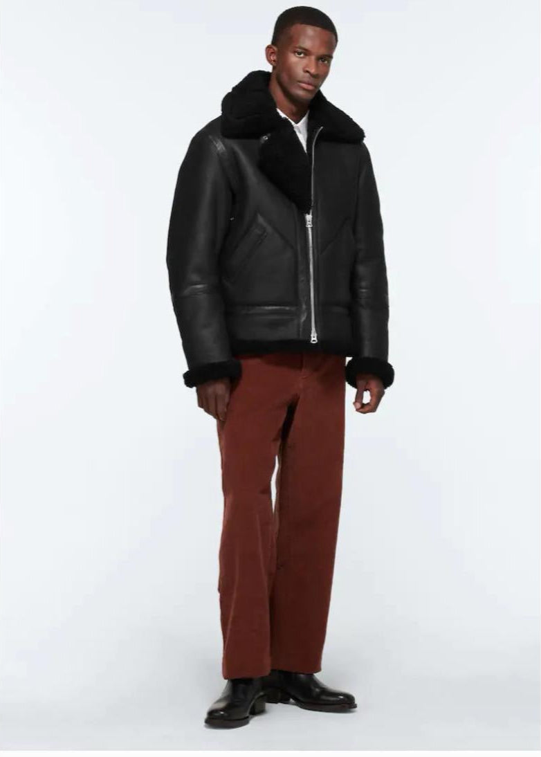 Men’s Black Leather Jacket With Fur 