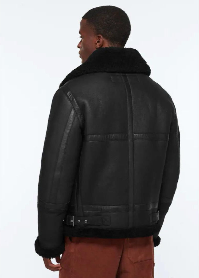 Men’s Black Leather Jacket With Fur 