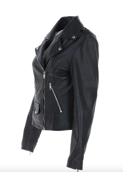 Black Women’s Leather Jacket – 100% Genuine Sheep Leather Slim Fit &with Front Zip Closure, Soft Inner Lining, and Timeless Urban Edge