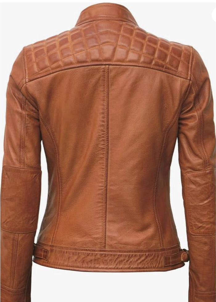 Brown Women’s Leather Jacket – 100% Genuine Sheep Leather Slim Fit Outerwear with Front Zip Closure And Soft Inner Lining