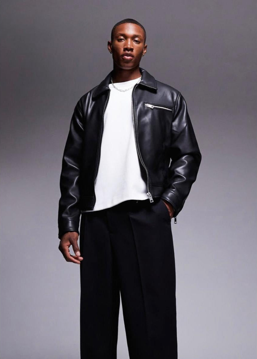 Black Men’s Leather Jacket – 100% Genuine Sheep Leather -Inspired Outerwear with Front Zip Closure, Classic Fit, and Durable Design