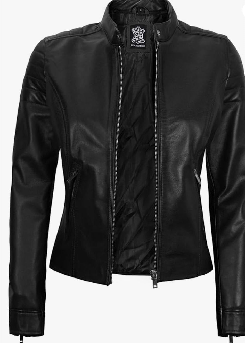 Black Women’s Leather Jacket – 100% Genuine Sheep Leather Slim Fit &with Front Zip Closure, Soft Inner Lining, and Timeless Urban Edge