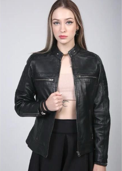 Black Women’s Leather Jacket – 100% Genuine Sheep Leather Slim Fit