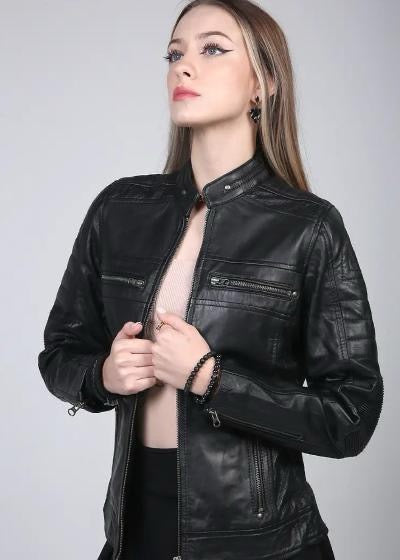 Black Women’s Leather Jacket – 100% Genuine Sheep Leather Slim Fit