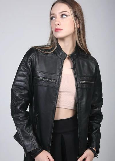 Black Women’s Leather Jacket – 100% Genuine Sheep Leather Slim Fit