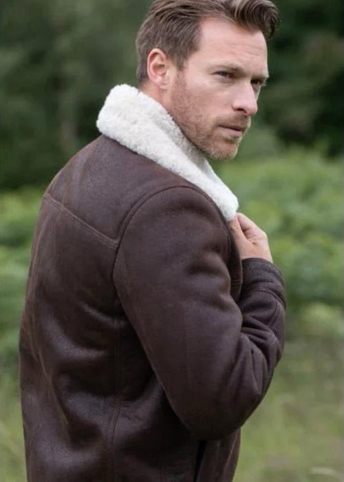 Brown Fur Men’s Leather Jacket – 100% Genuine Sheep Leather Winter Jacket with Soft Fur Lining, Classic Fit, and Durable Zip Closure