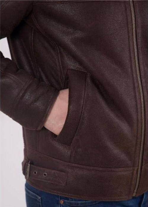 Brown Fur Men’s Leather Jacket – 100% Genuine Sheep Leather Winter Jacket with Soft Fur Lining, Classic Fit, and Durable Zip Closure