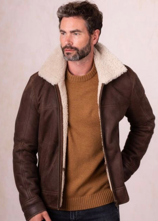 Brown Men’s Leather Jacket with Soft Fur Lining