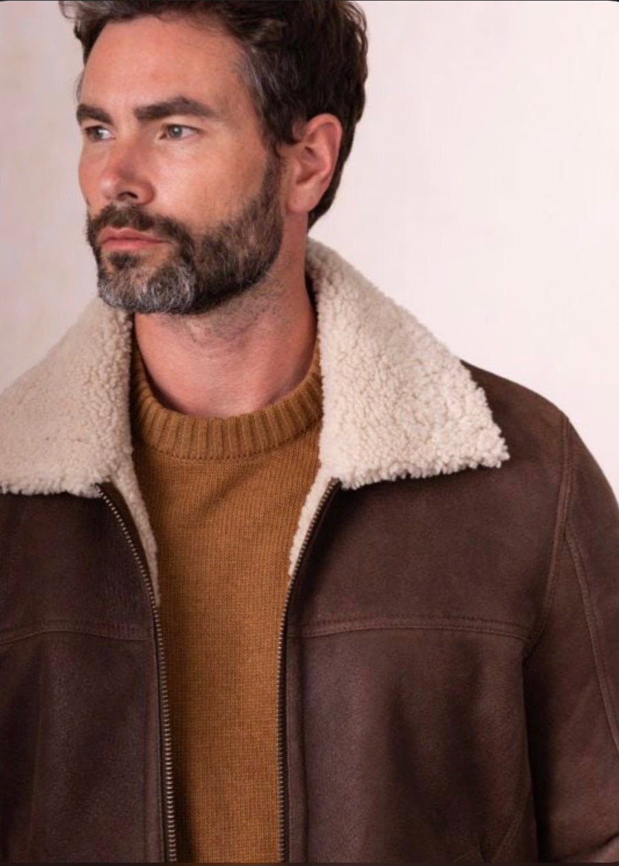 Brown Men’s Leather Jacket with Soft Fur Lining