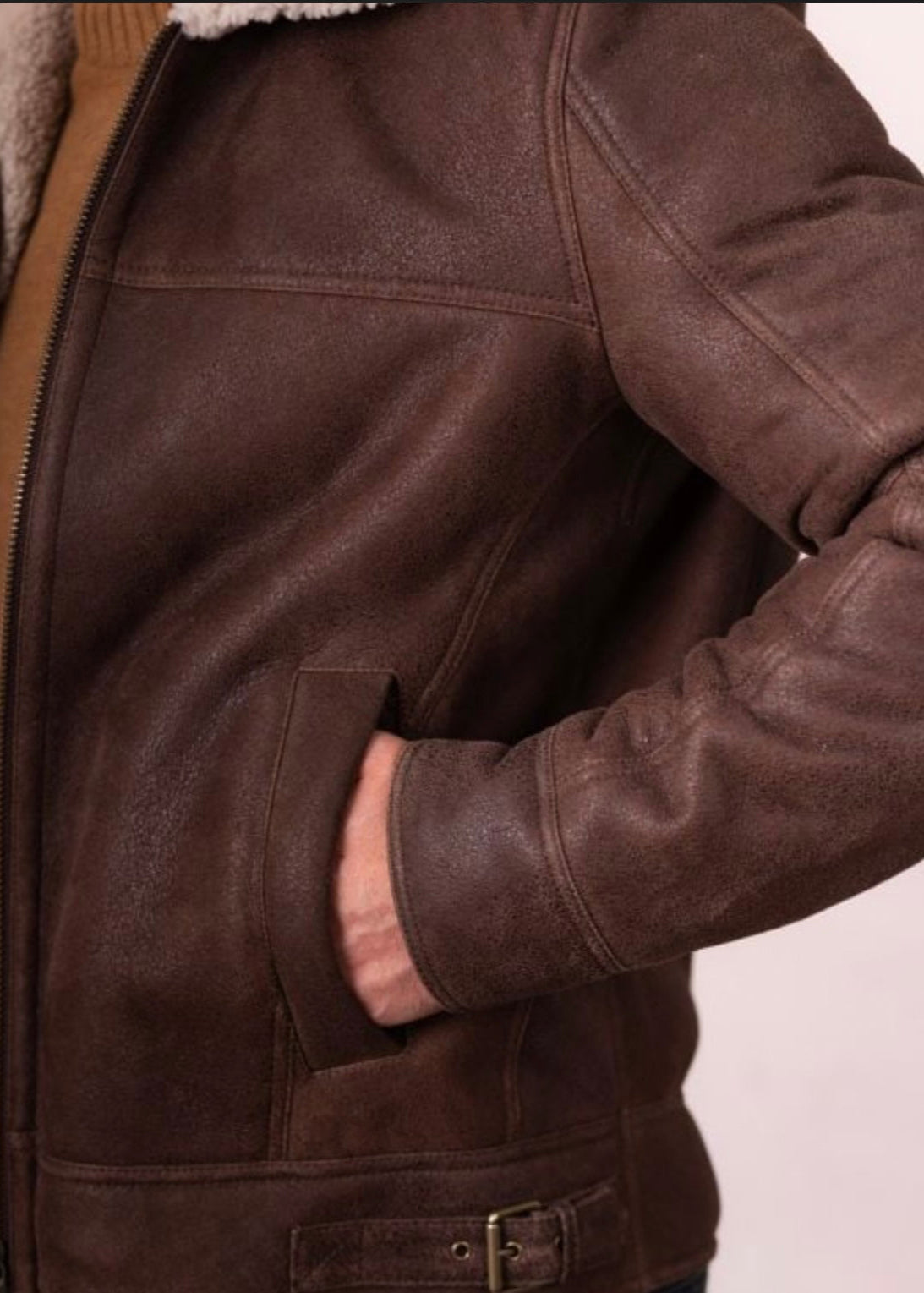 Brown Men’s Leather Jacket with Soft Fur Lining