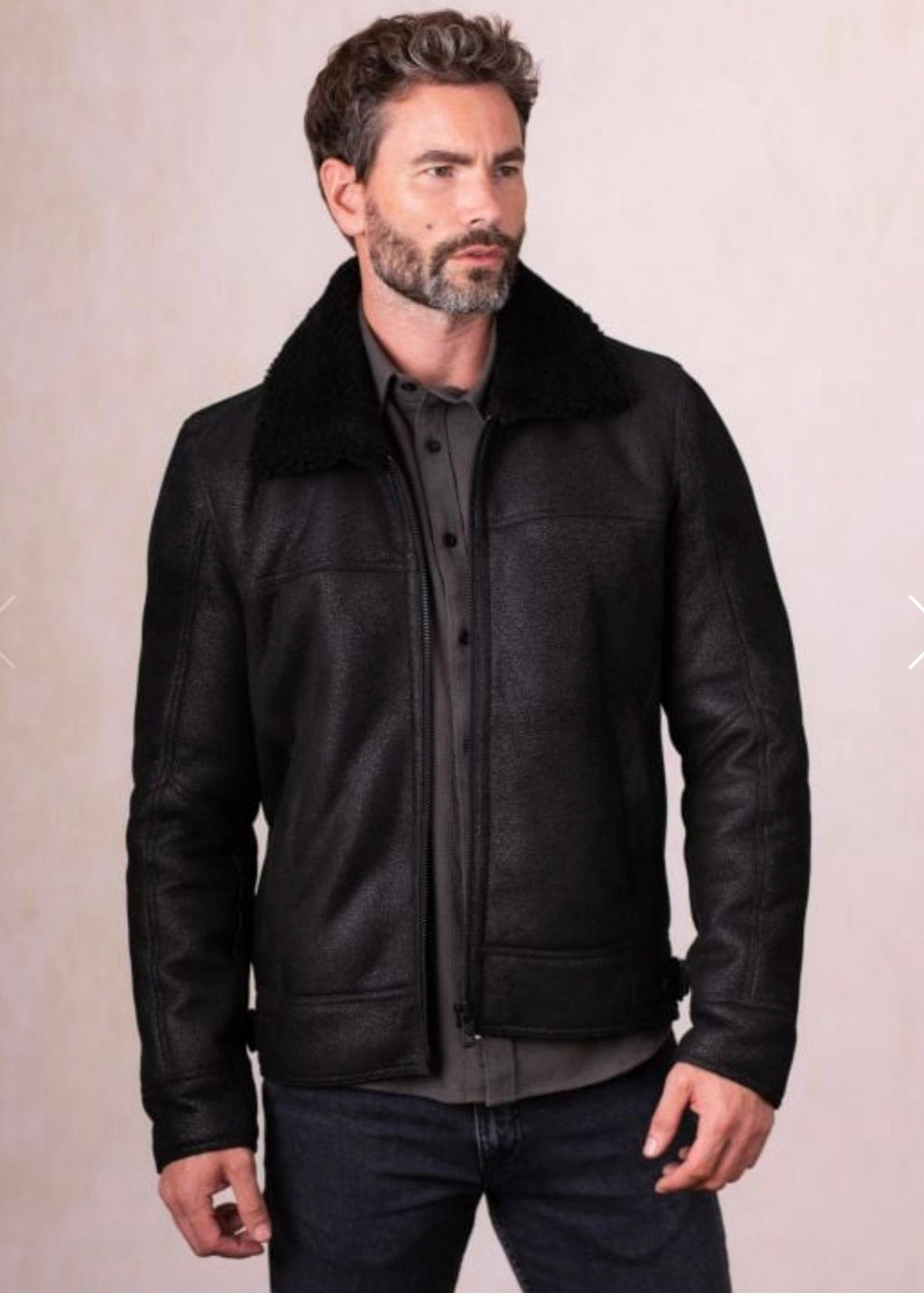 Black Fur Men’s Sheepskin Leather Jacket
