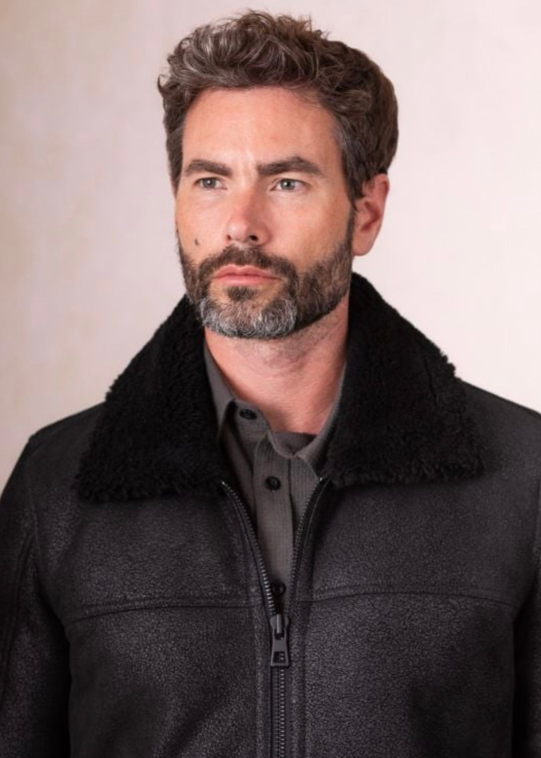 Black Fur Men’s Sheepskin Leather Jacket