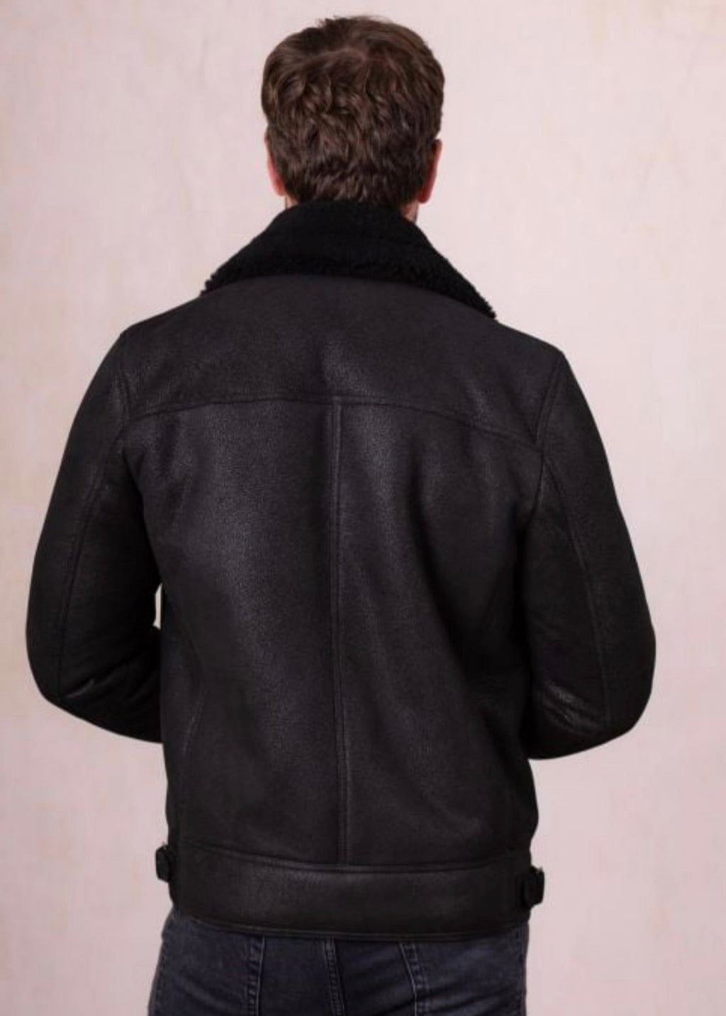 Black Fur Men’s Sheepskin Leather Jacket