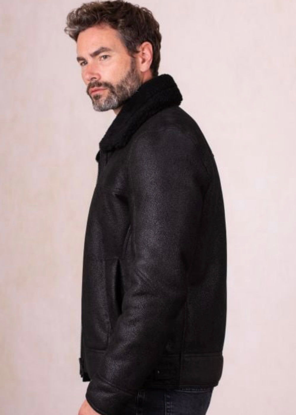 Black Fur Men’s Sheepskin Leather Jacket