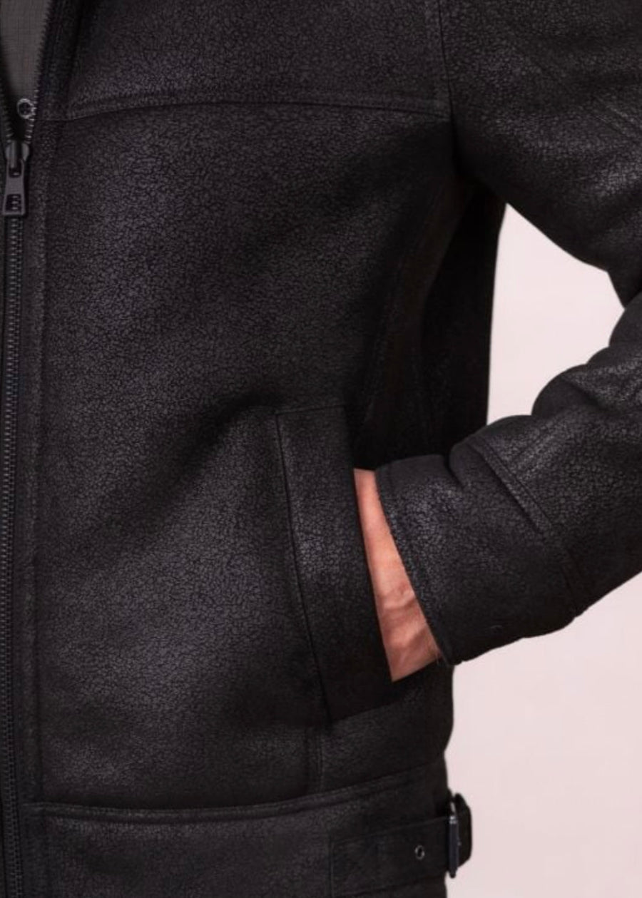 Black Fur Men’s Sheepskin Leather Jacket
