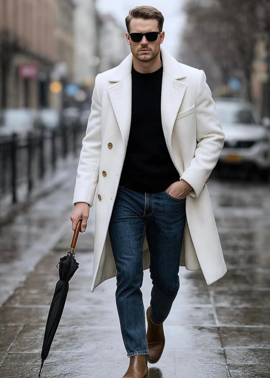  men’s white wool overcoat