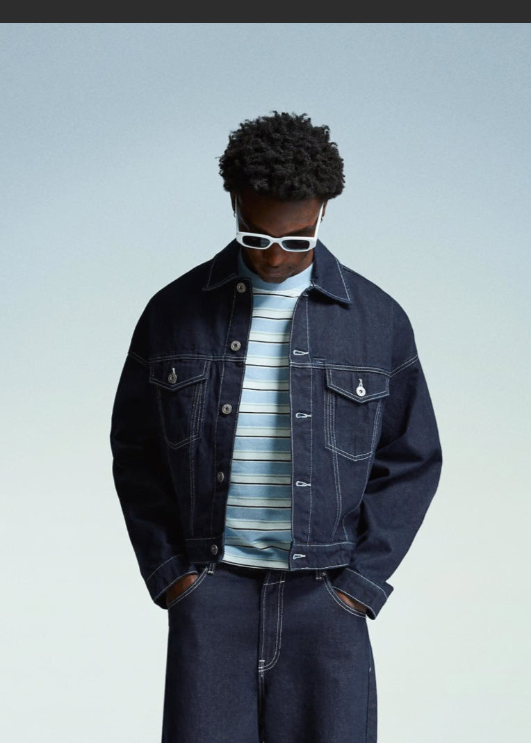 Dark Blue Denim Jacket For Men