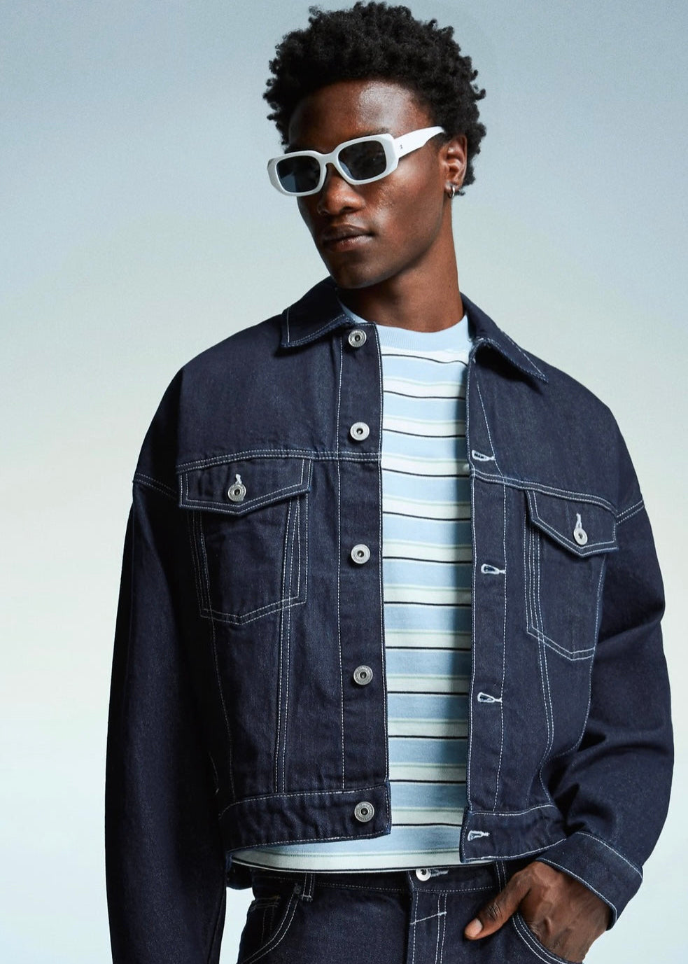 Dark Blue Denim Jacket For Men