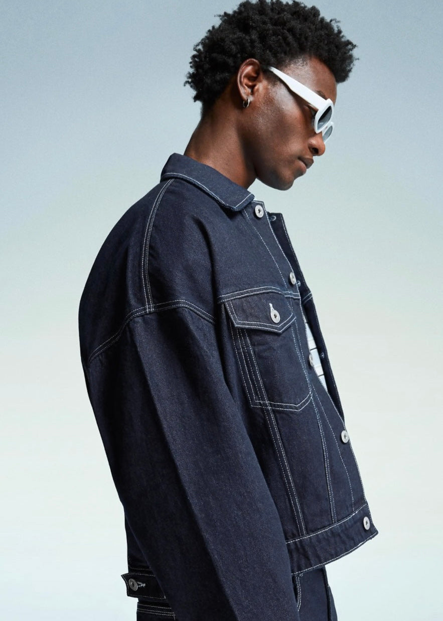 Dark Blue Denim Jacket For Men