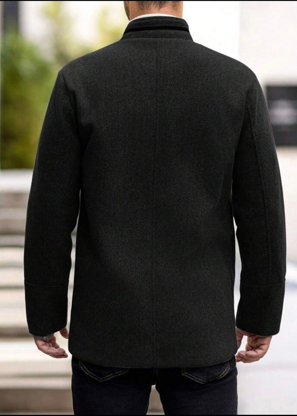 Men’s Charcoal Wool Blend Stand Collar Coat