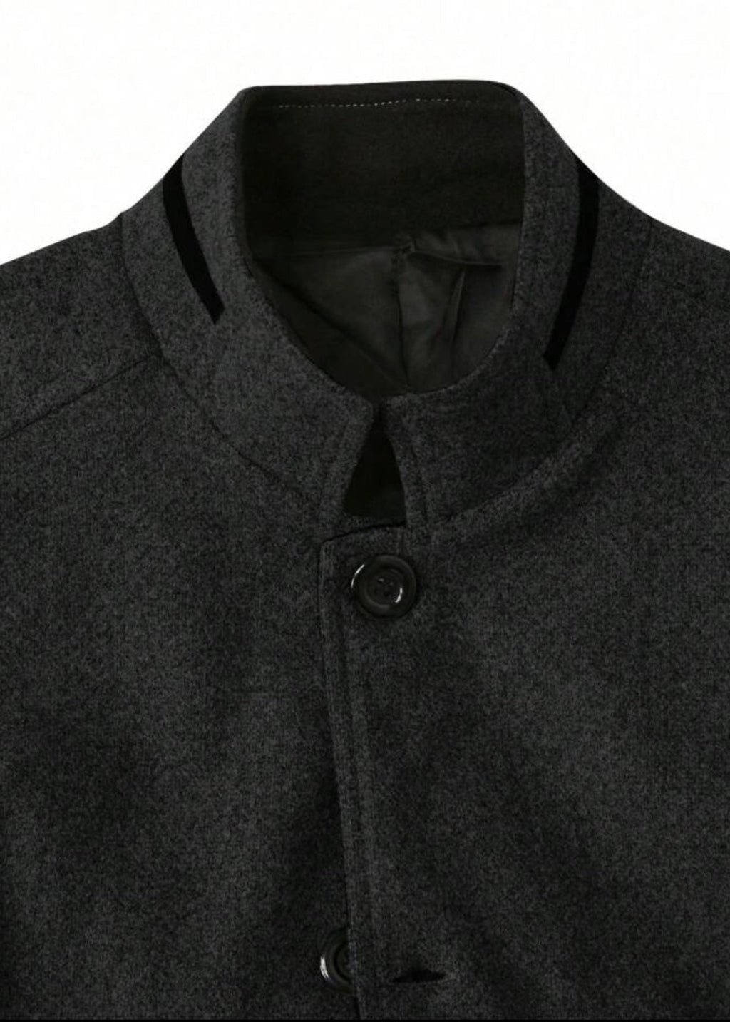 Men’s Charcoal Wool Blend Stand Collar Coat