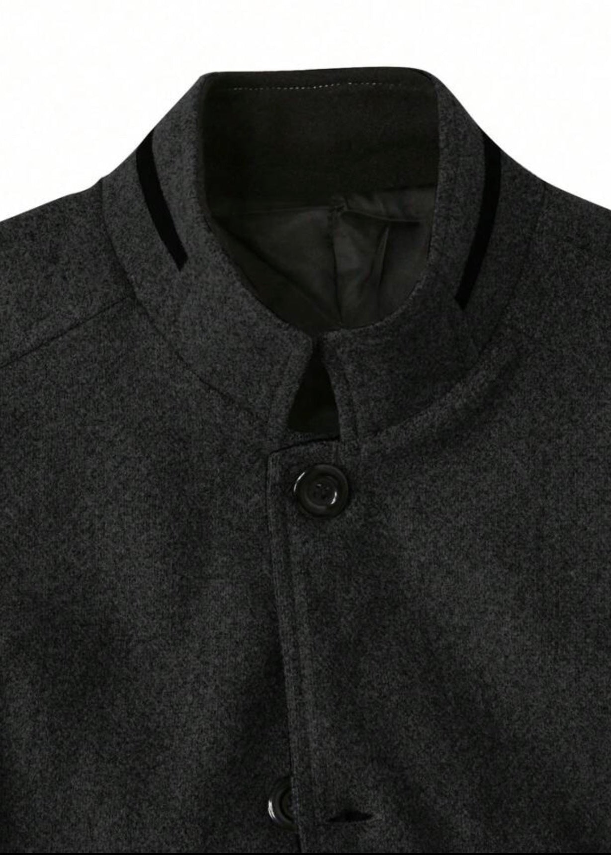 Men’s Charcoal Wool Blend Stand Collar Coat