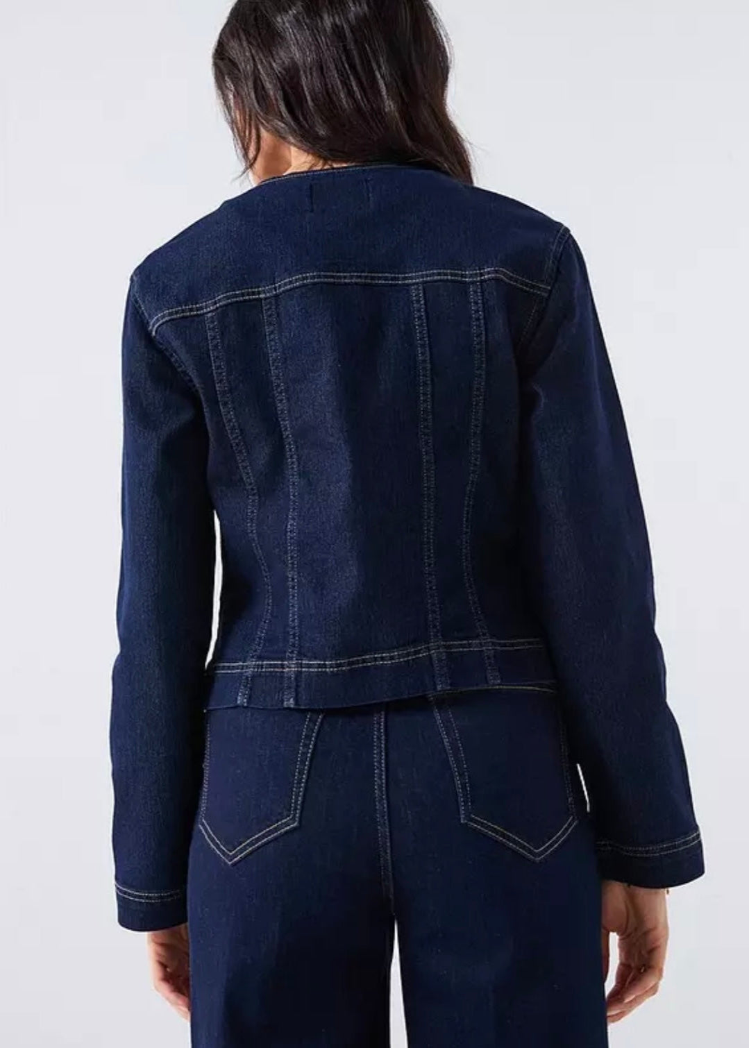  Women’s Dark Blue Denim Cropped Jacket 