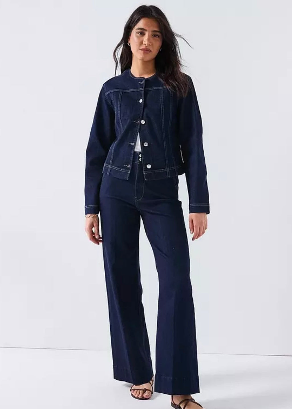  Women’s Dark Blue Denim Cropped Jacket 