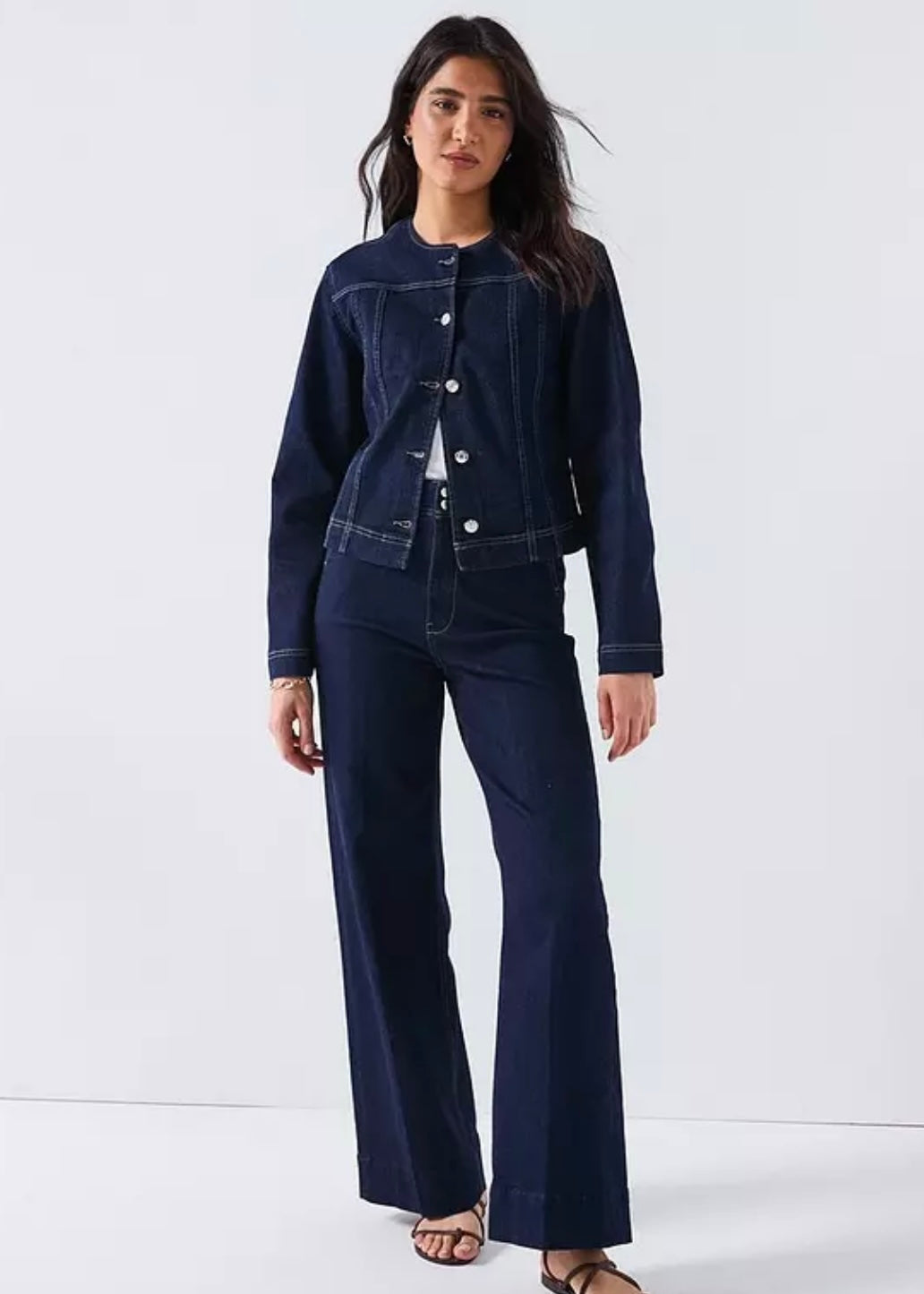  Women’s Dark Blue Denim Cropped Jacket 