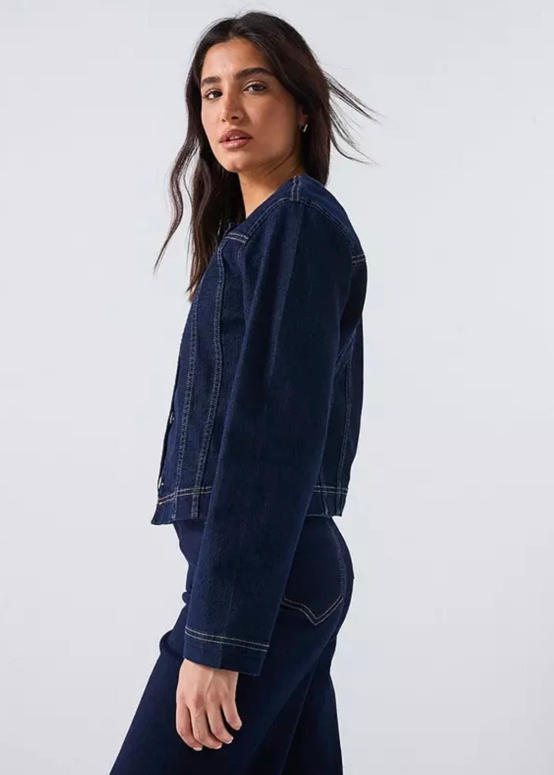  Women’s Dark Blue Denim Cropped Jacket 