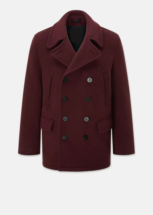 Maroon Wool Peacoat For Men