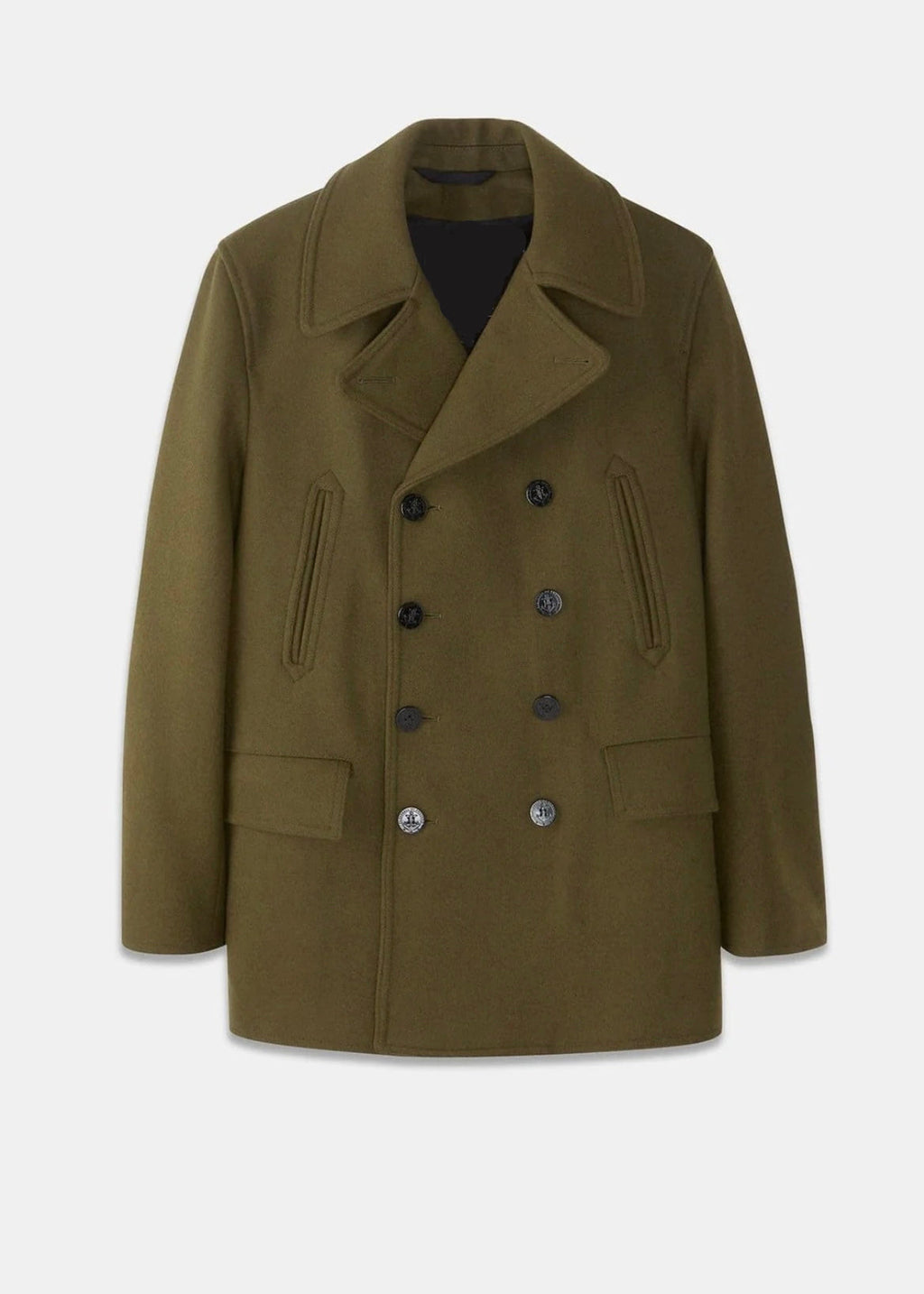 Green Wool Peacoat For Men