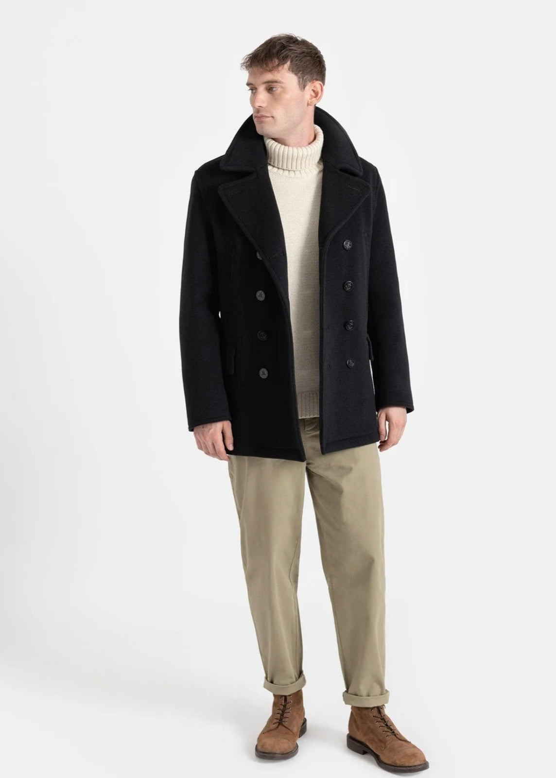 Black Wool Peacoat For Men