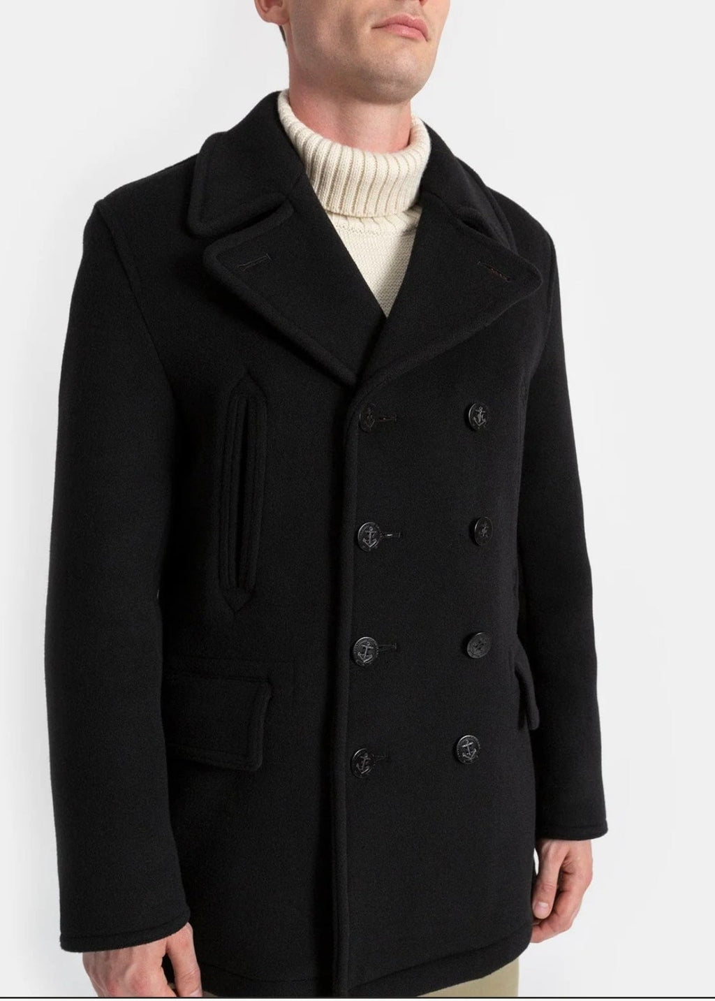 Black Wool Peacoat For Men