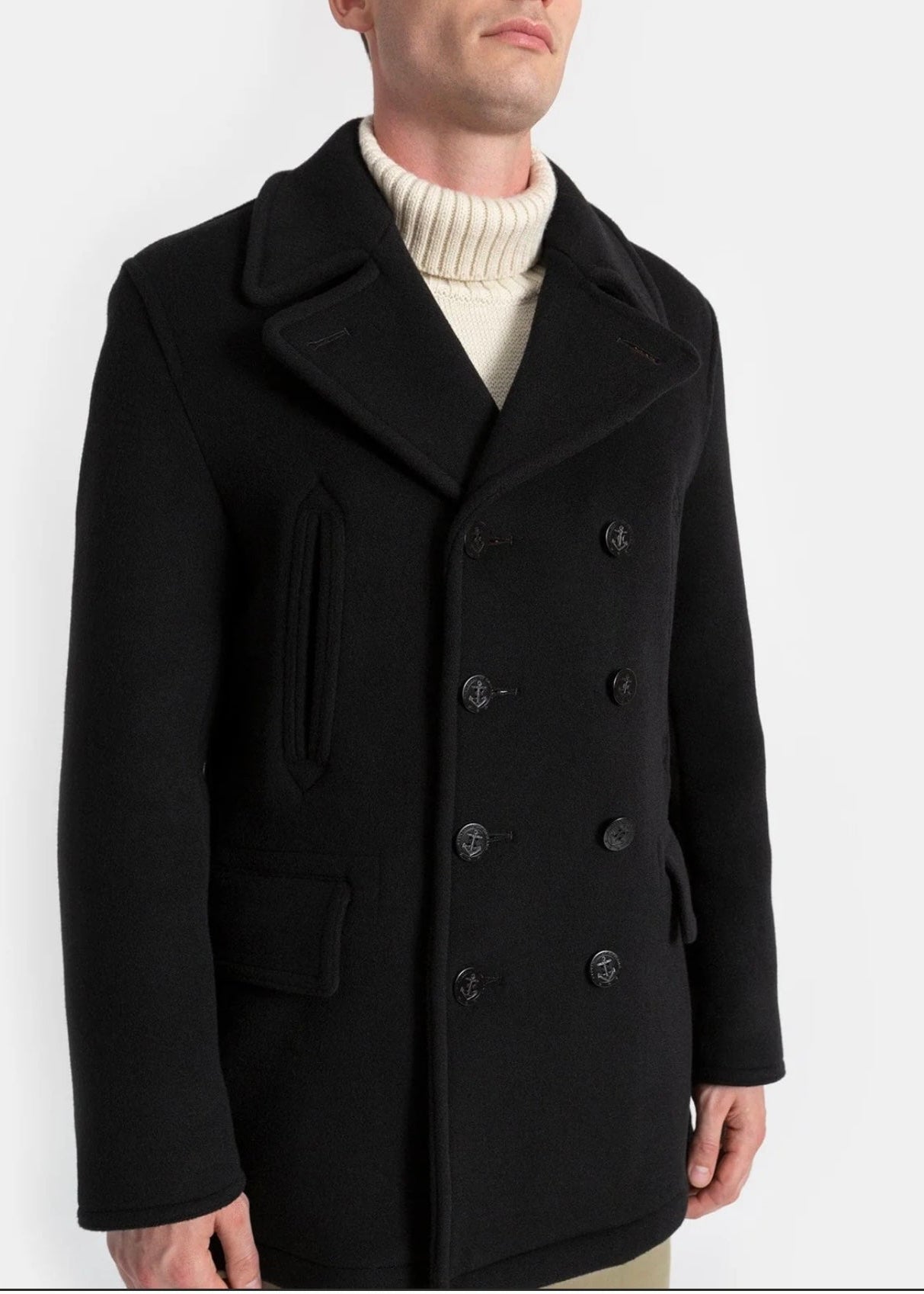 Black Wool Peacoat For Men