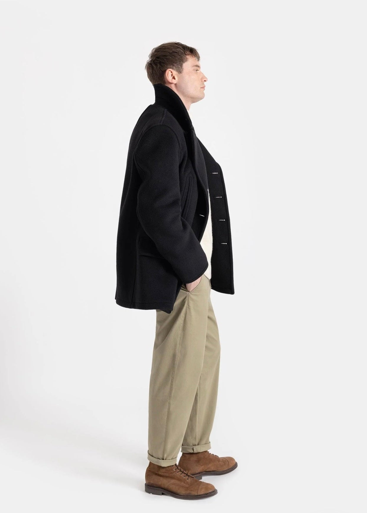 Black Wool Peacoat For Men