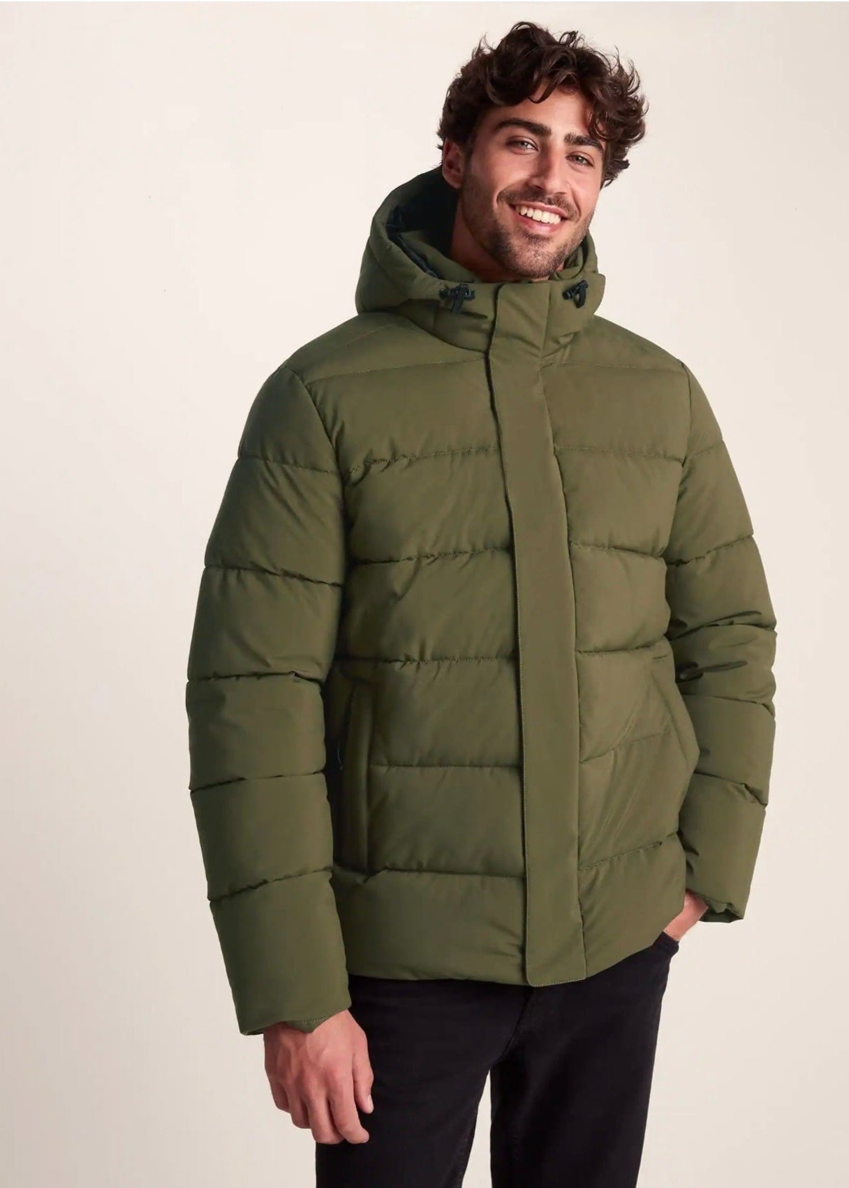 Green Puffer Jacket with Hood For Men