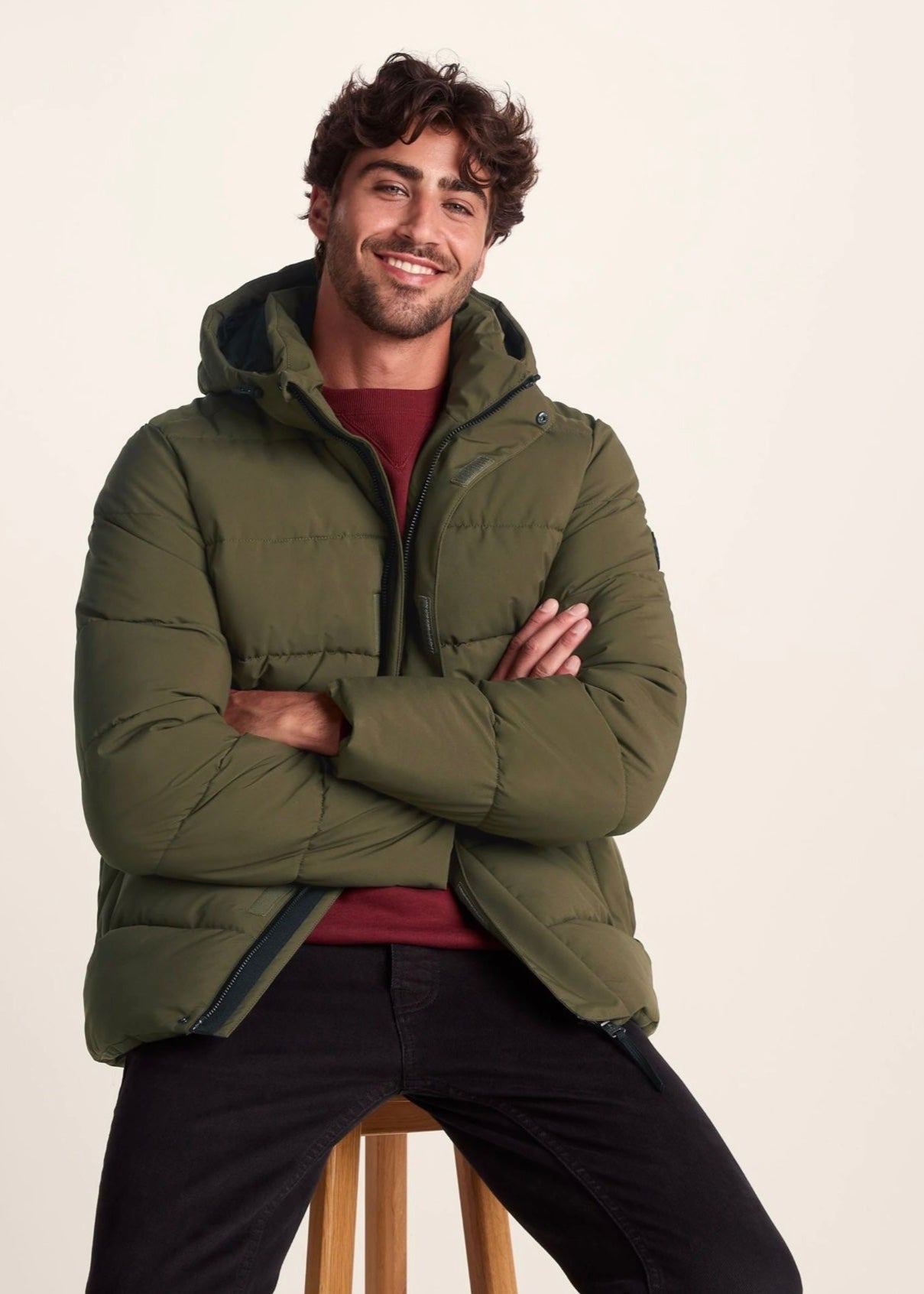 Green Puffer Jacket with Hood For Men